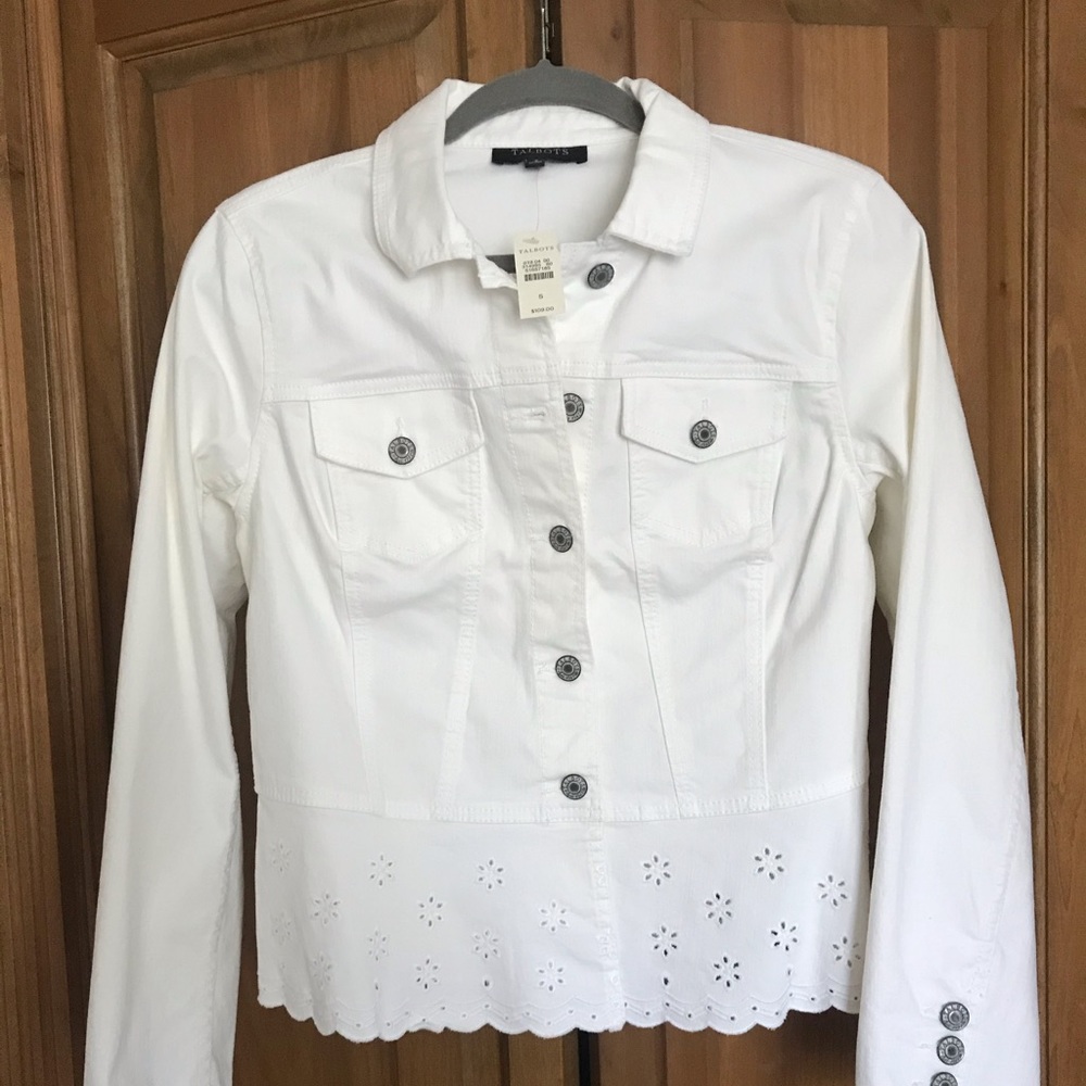 NEW Talbots White Jean Jacket with Eyelet